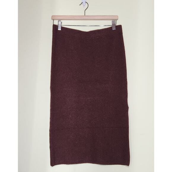 House of Harlow Ribbed Knit Pencil Midi Skirt Size Large Brown Side Slit Boho - Picture 1 of 8